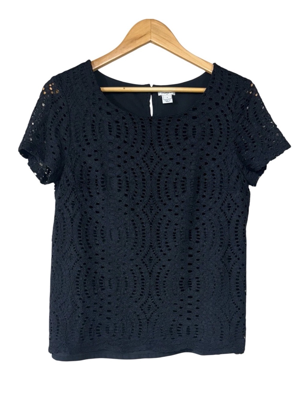 J Crew Black Lace Top Size 8 Short Sleeve Eyelet Lace Blouse